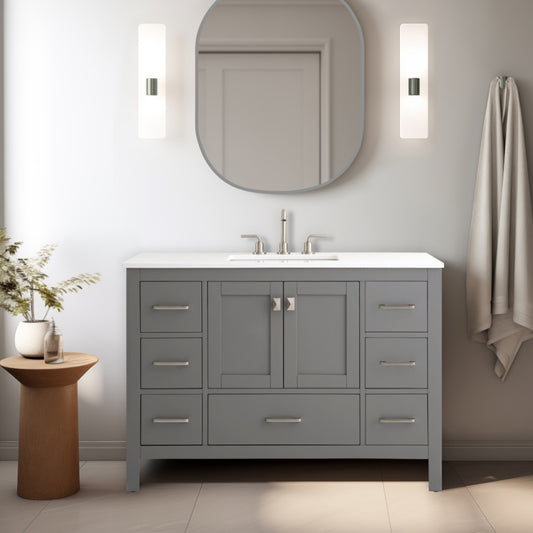 Vanea 48″ Bathroom Vanity in Gray with White Quartz Top