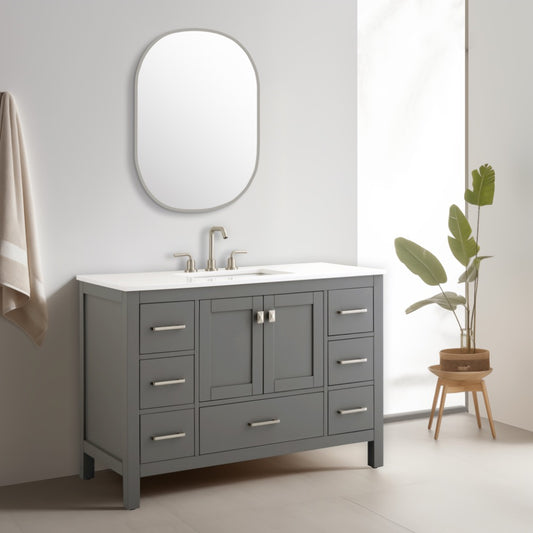 Vanea 48″ Bathroom Vanity in Gray with White Quartz Top