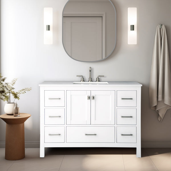 Vanea 48″ Bathroom Vanity in White with White Quartz Top