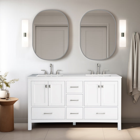 Vanea 60″ Double Bathroom Vanity in White with White Quartz Top