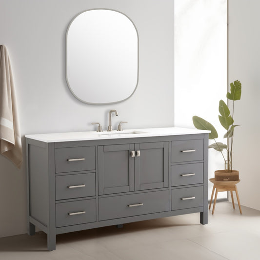 Vanea 60″ Single Bathroom Vanity in Gray with White Quartz Top