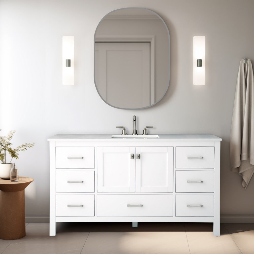 Vanea 60″ Single Bathroom Vanity in White with White Quartz Top