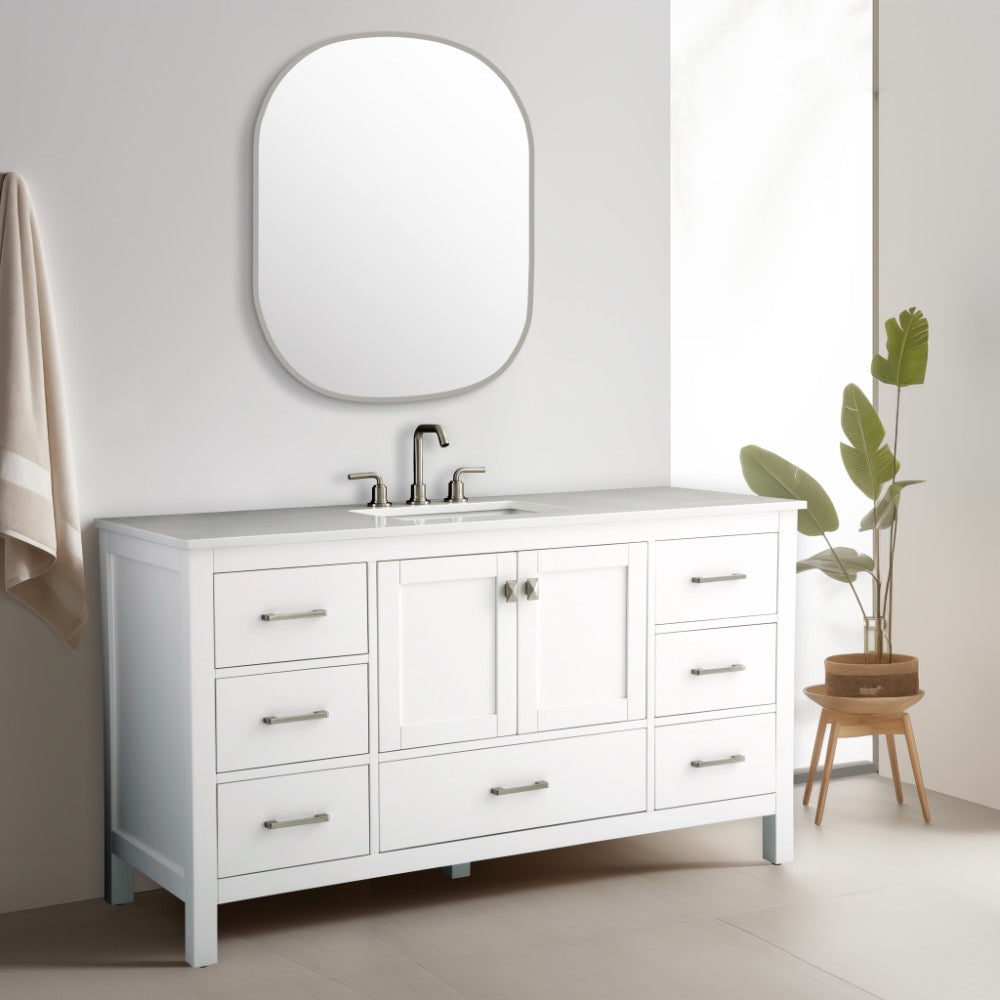 Vanea 60″ Single Bathroom Vanity in White with White Quartz Top