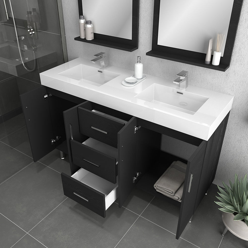 Ripley 60 inch Double Modern Bathroom Vanity Black