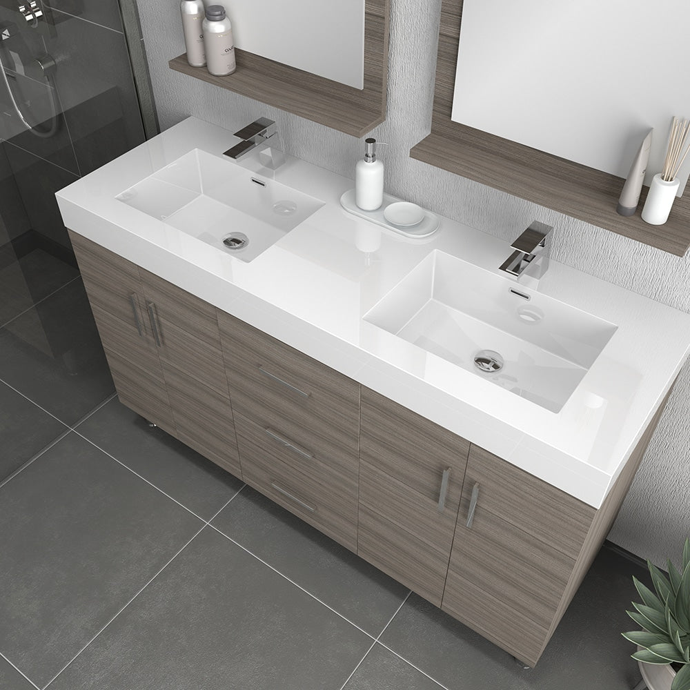 Ripley 60 inch Double Modern Bathroom Vanity Gray