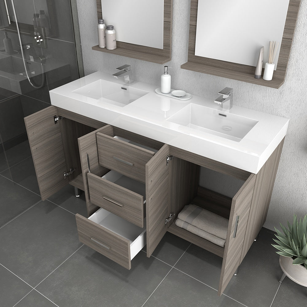 Ripley 60 inch Double Modern Bathroom Vanity Gray