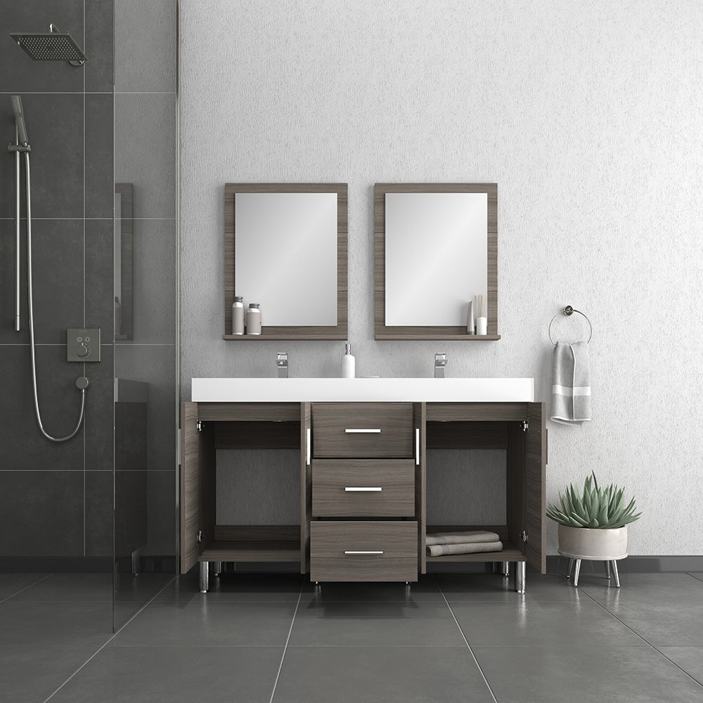 Ripley 60 inch Double Modern Bathroom Vanity Gray