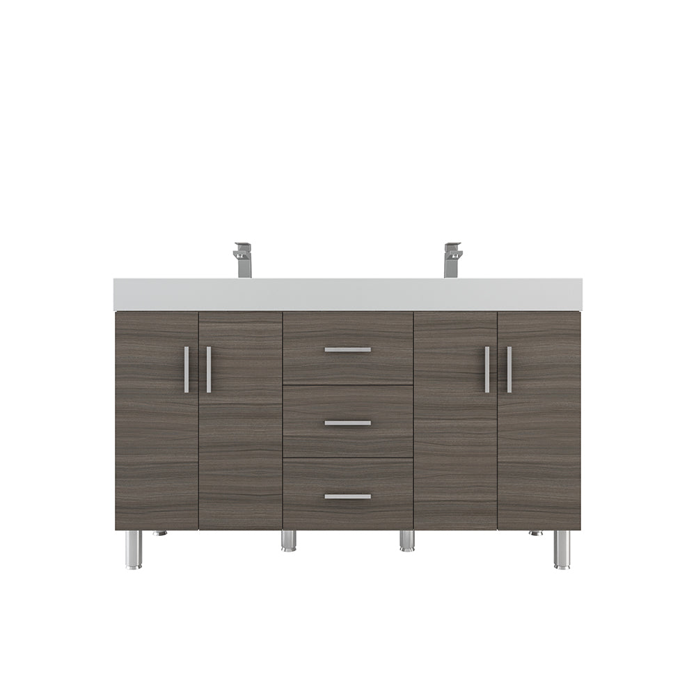 Ripley 60 inch Double Modern Bathroom Vanity Gray