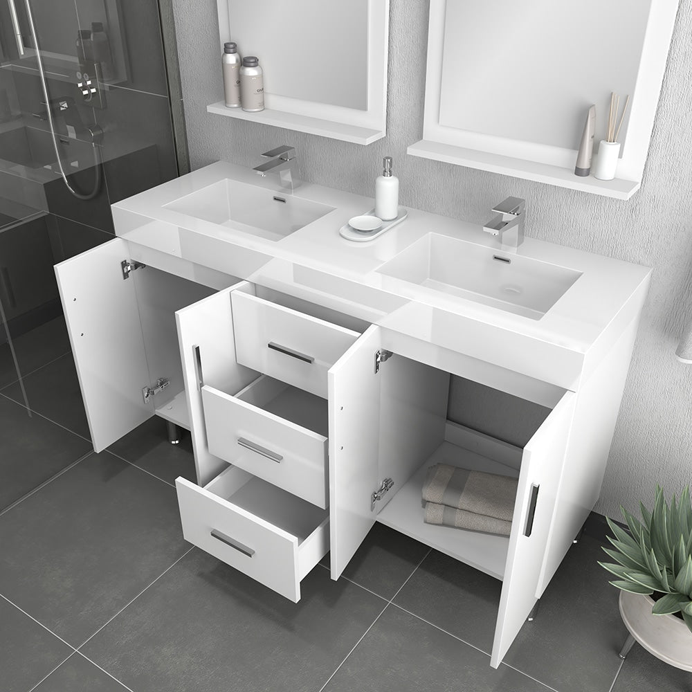 Ripley 60 inch Double Modern Bathroom Vanity White