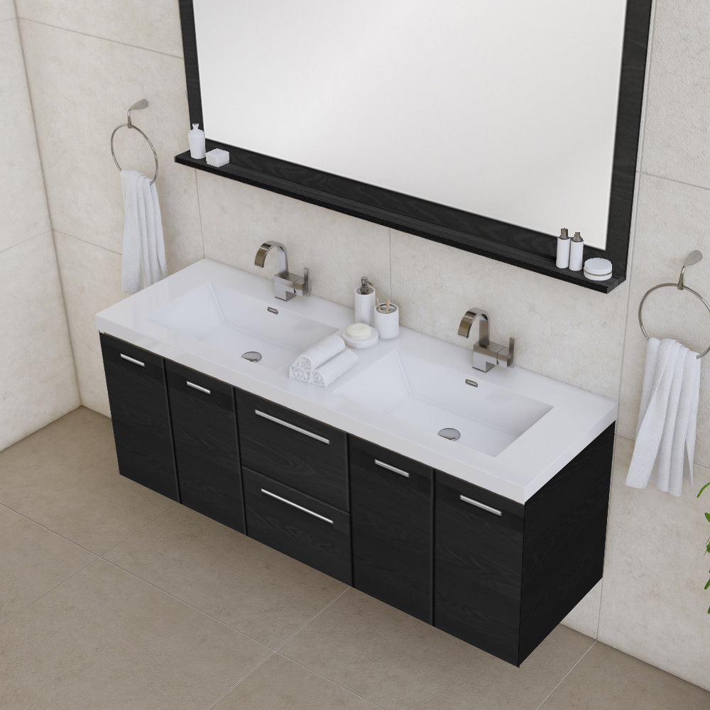 Ripley 54 inch Wall Mount Double Modern Bathroom Vanity Black