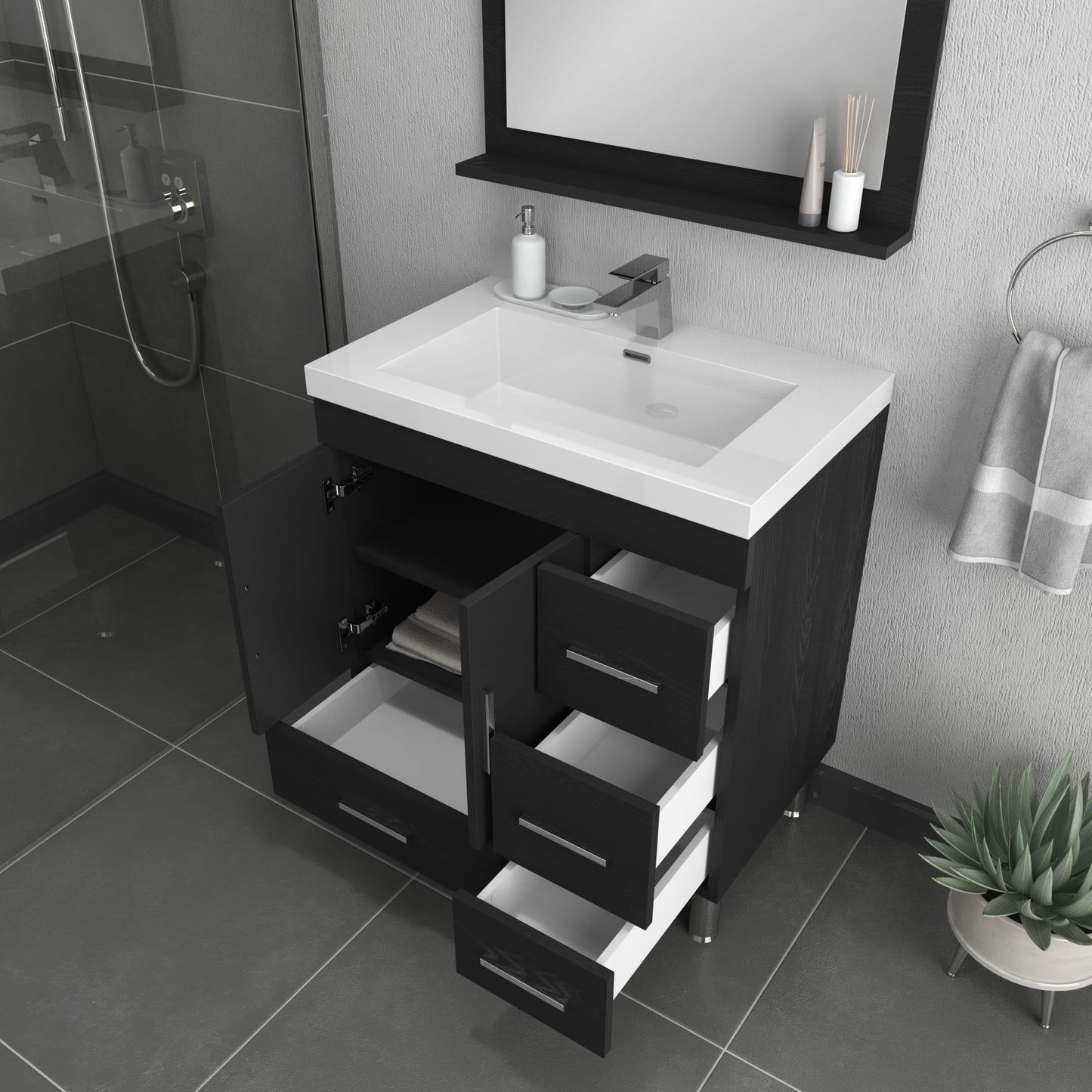 Ripley 30 inch Modern Bathroom Vanity with Drawers Black