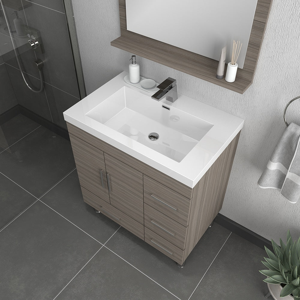 Ripley 30 inch Modern Bathroom Vanity with Drawers Gray