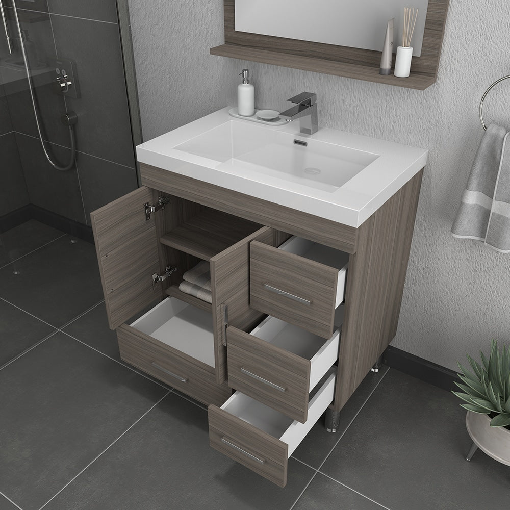 Ripley 30 inch Modern Bathroom Vanity with Drawers Gray