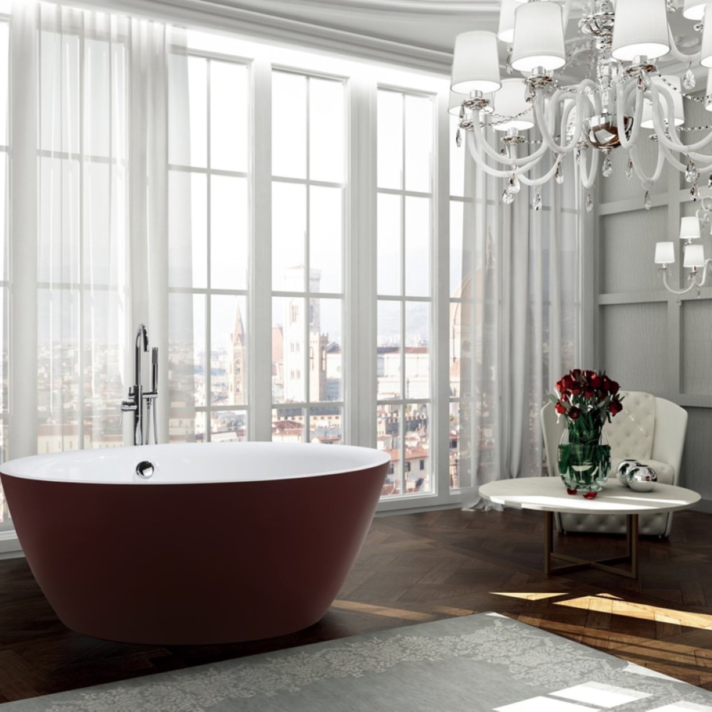 Prato 59 in. Freestanding Bathtub in Glossy Red