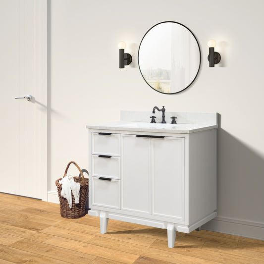 37 in. Single Sink Vanity in White with Engineered Quartz Top