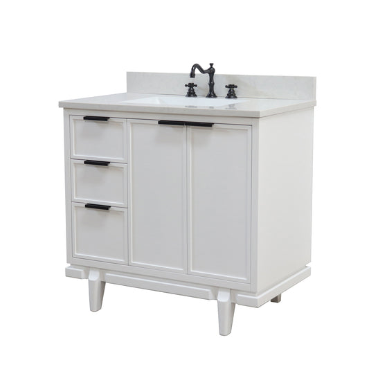 37 in. Single Sink Vanity in White with Engineered Quartz Top