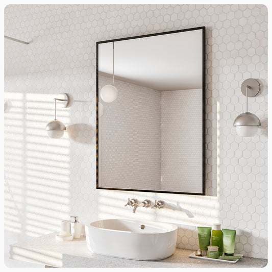 EVIVA Black 24X30 Inch Modern Framed Bathroom Mirror