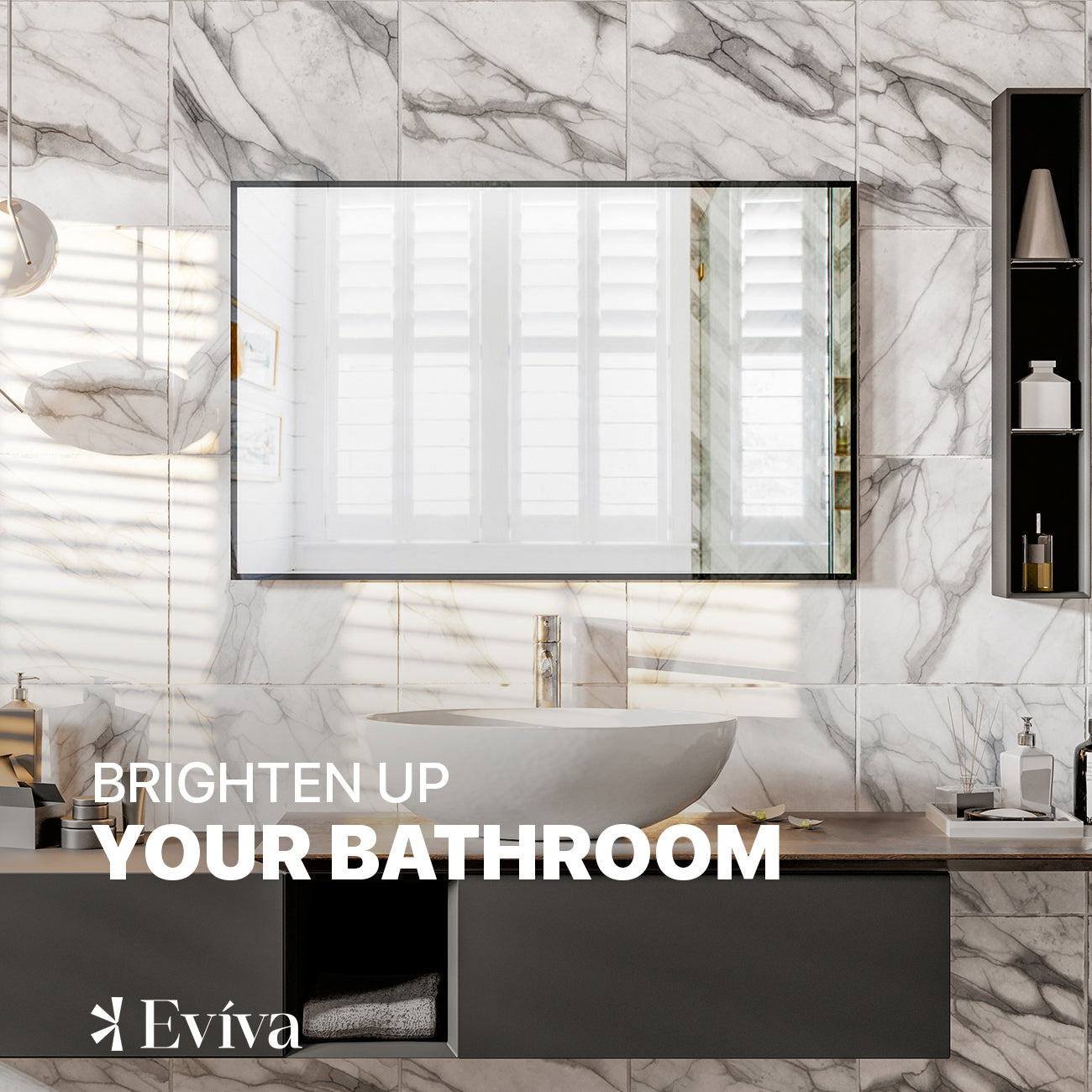 EVIVA Black 24X30 Inch Modern Framed Bathroom Mirror