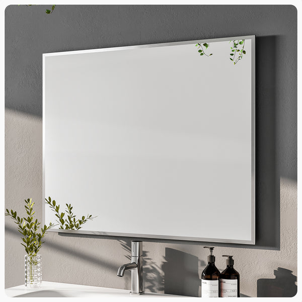 Eviva Sax 24 Brushed Chrome Metal Frame Bathroom Wall Mirror