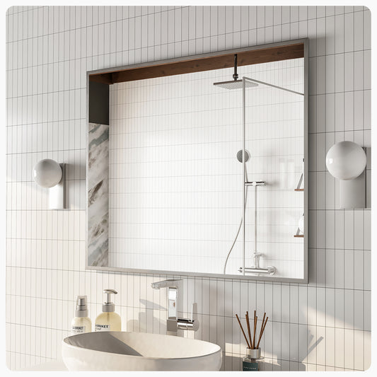 Eviva Sax 36"W x 30"H Rectangular Mirror with Brushed Nickel Aluminum Frame