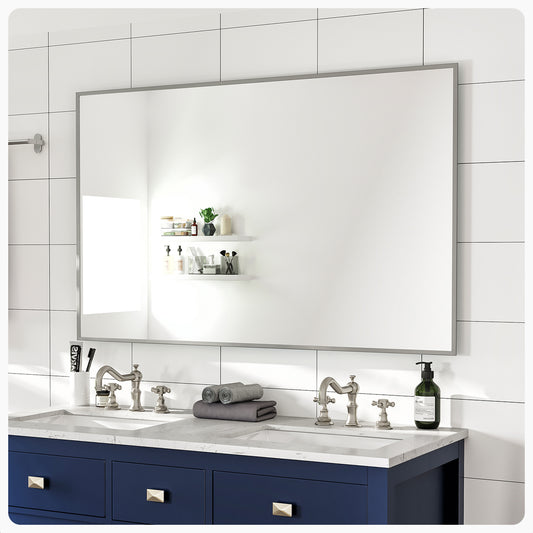 Sax 48"W x 30"H Rectangular Mirror with Brushed Nickel Aluminum Frame