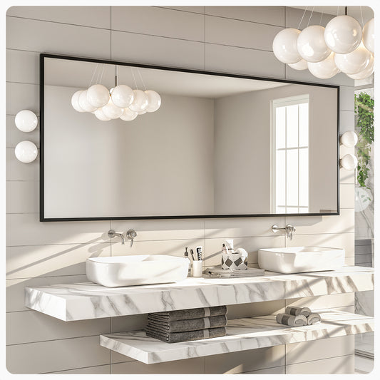 EVIVA Black 72X30 Inch Modern Framed Bathroom Mirror