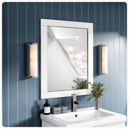 Aberdeen 24"W x 30"H Rectangular Mirror with White Wooden Frame