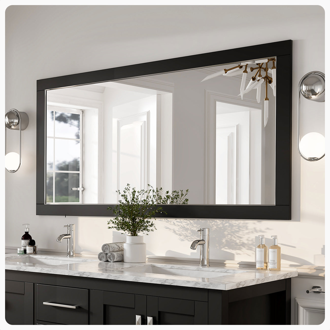 Aberdeen 60"W x 30"H Rectangular Mirror with Espresso Wooden Frame