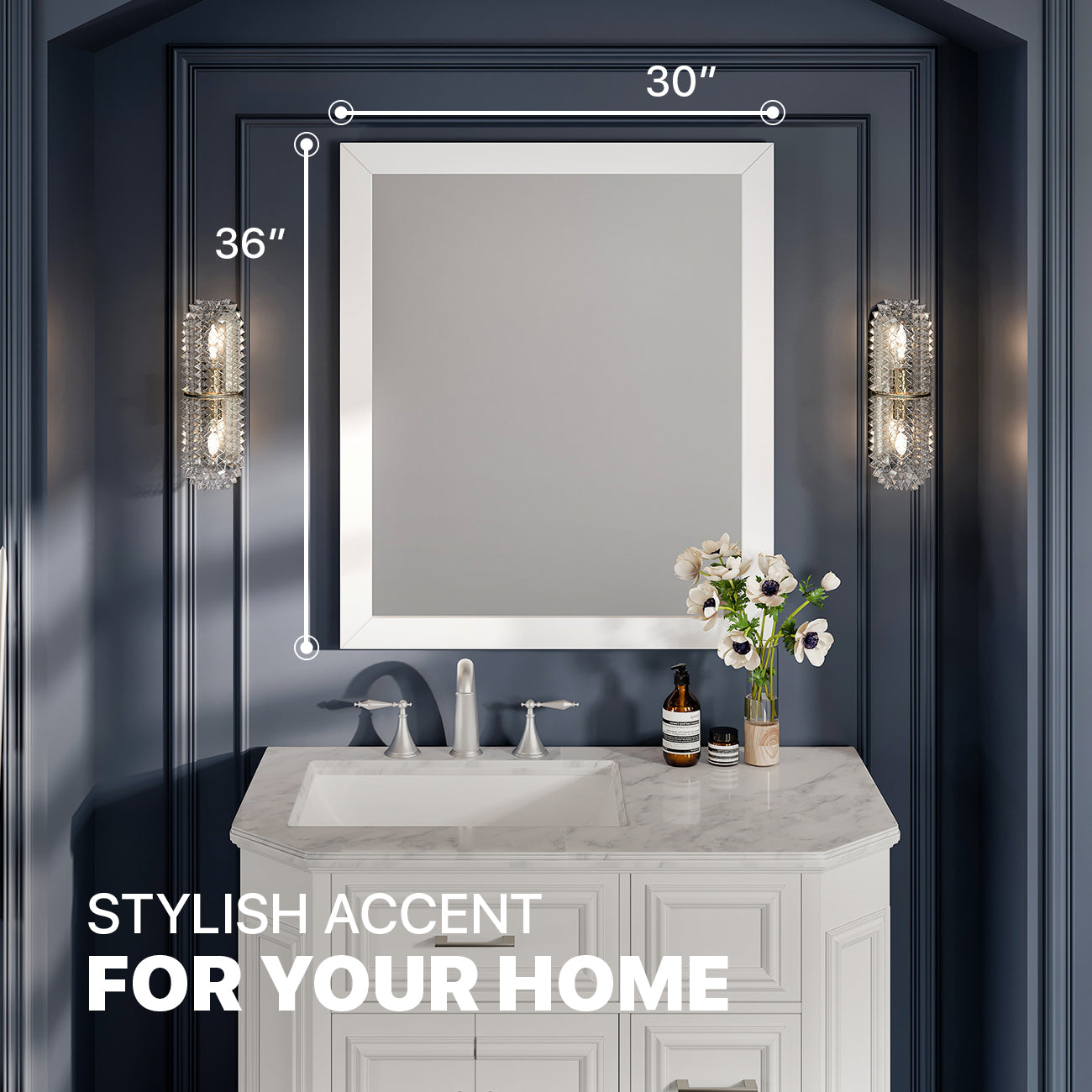 Eviva Acclaim Transitional White Bathroom Vanity Mirror