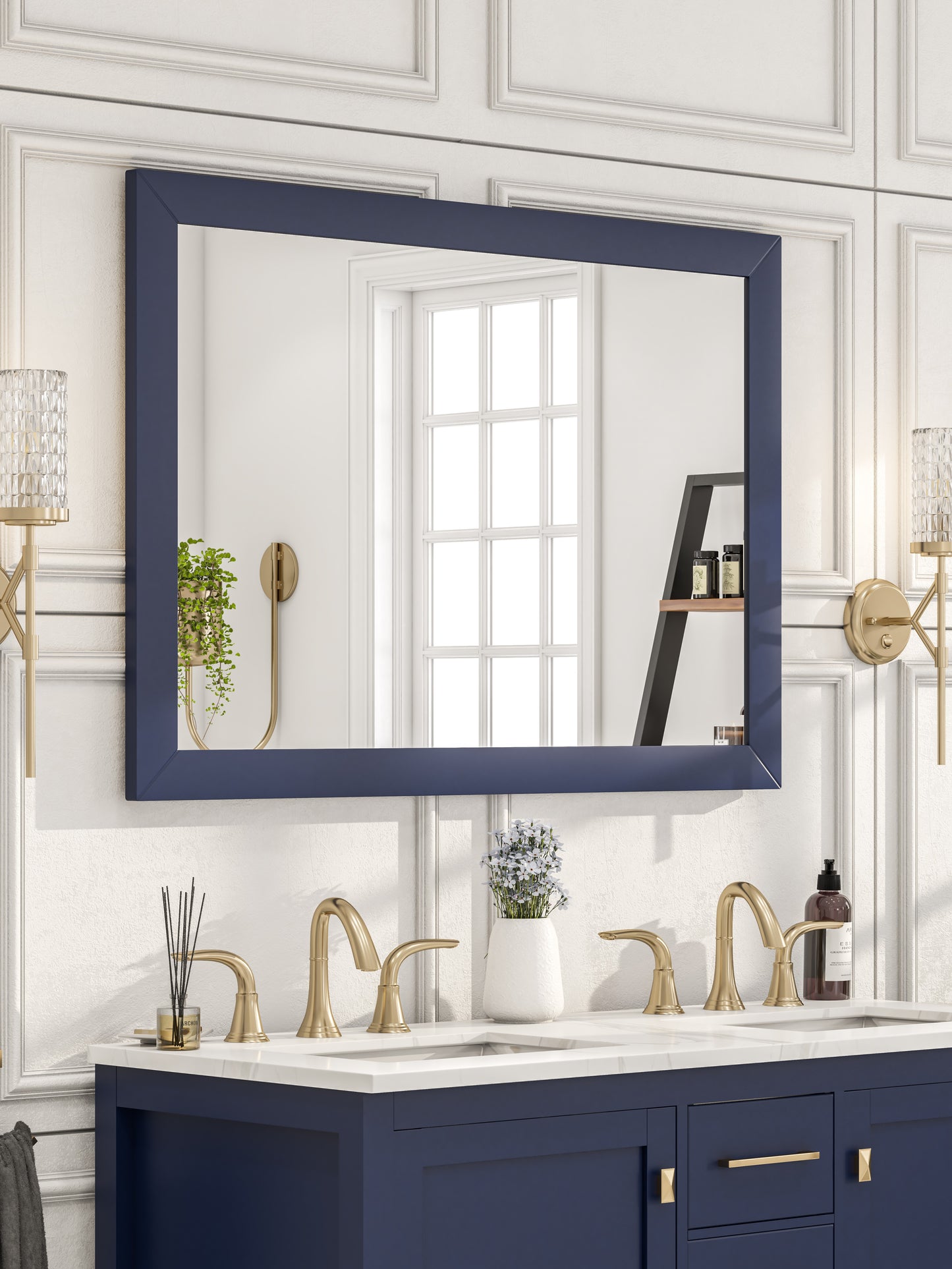 Acclaim 42"W x 30"H Rectangular Mirror with Blue Wooden Frame