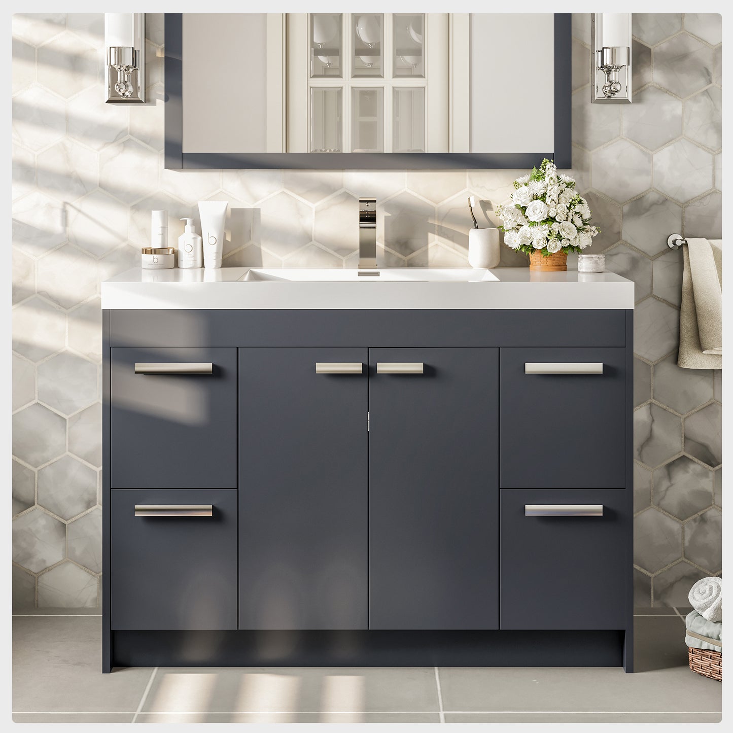 Eviva Lugano 42" Gray Modern Bathroom Vanity with White Integrated Acrylic Sink