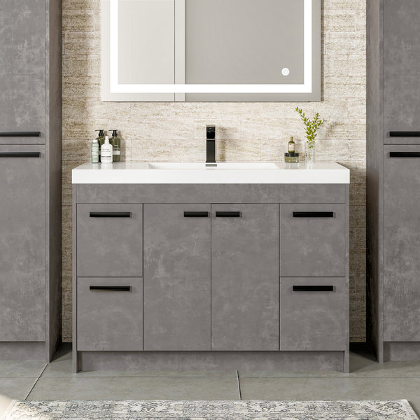 Eviva Lugano 42 Cement Gray Modern Bathroom Vanity with White Integrated Acrylic Sink