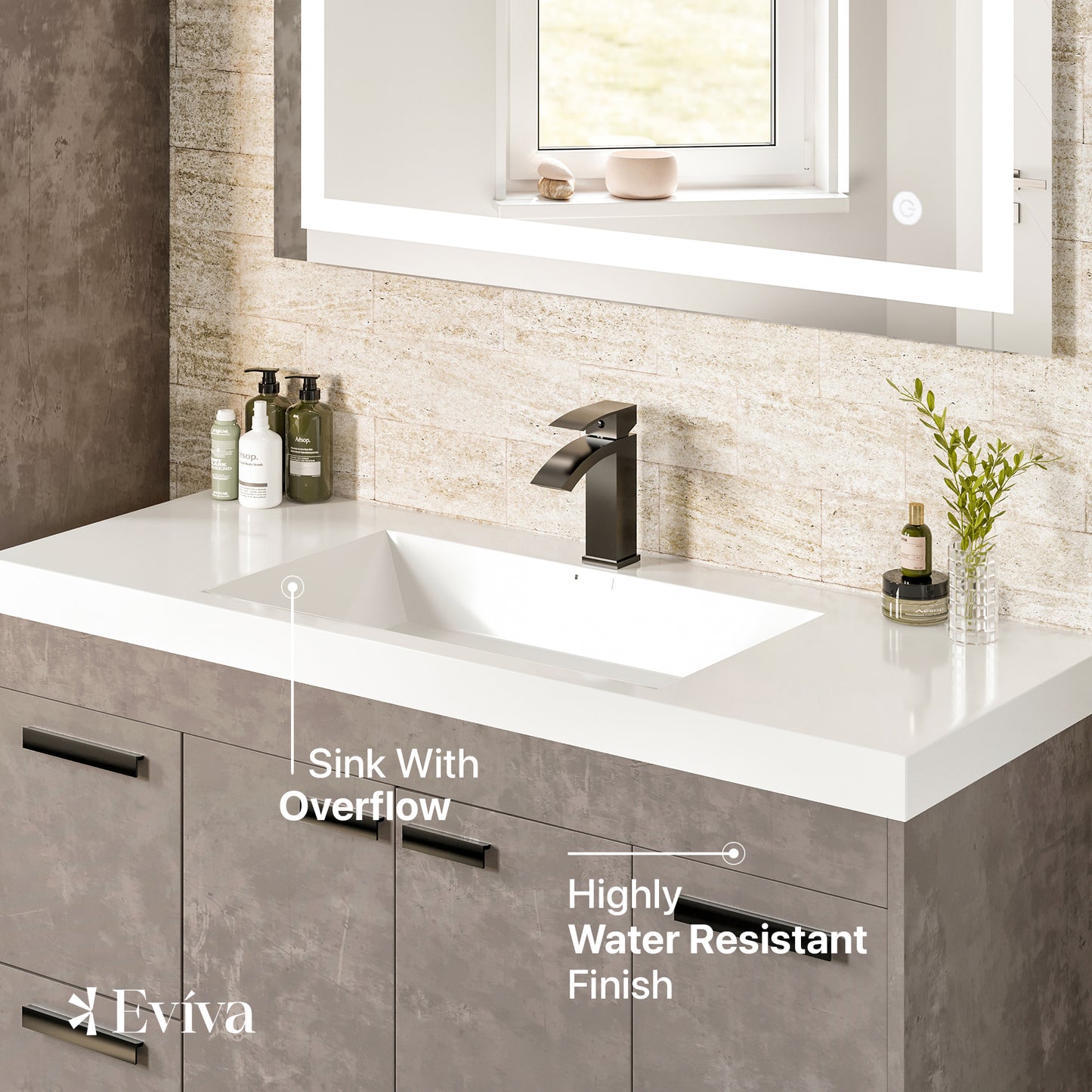 Eviva Lugano 42" Cement Gray Modern Bathroom Vanity with White Integrated Acrylic Sink