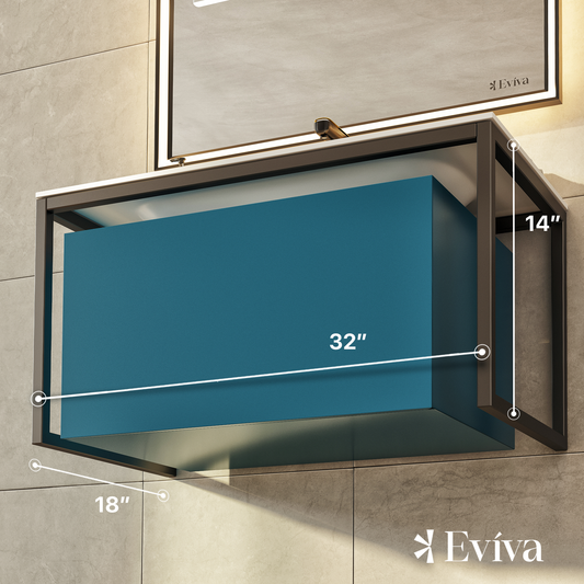 Eviva Modena 32" Wall Mounted Teal Bathroom Vanity with White Integrated Solid Surface Countertop