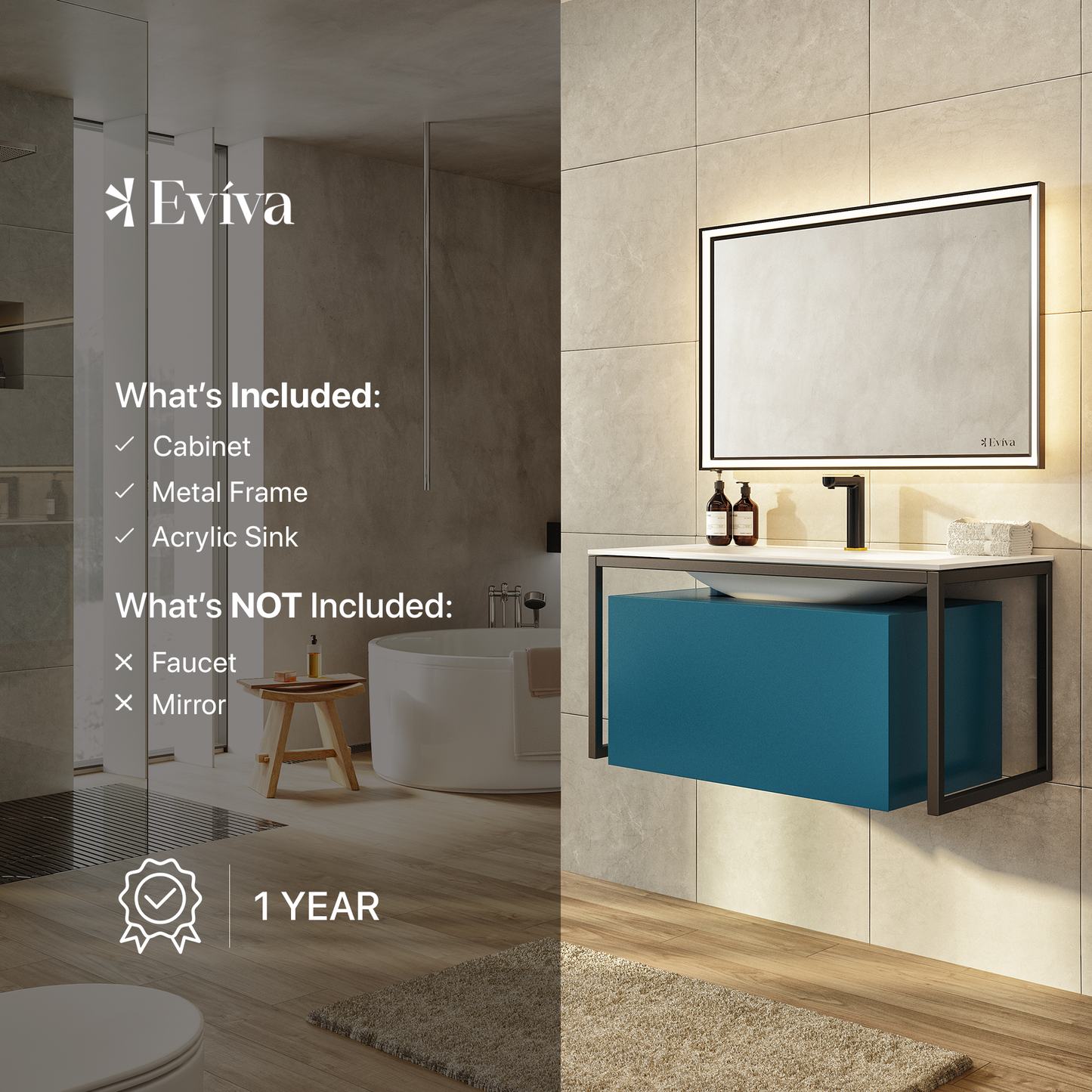 Eviva Modena 32" Wall Mounted Teal Bathroom Vanity with White Integrated Solid Surface Countertop