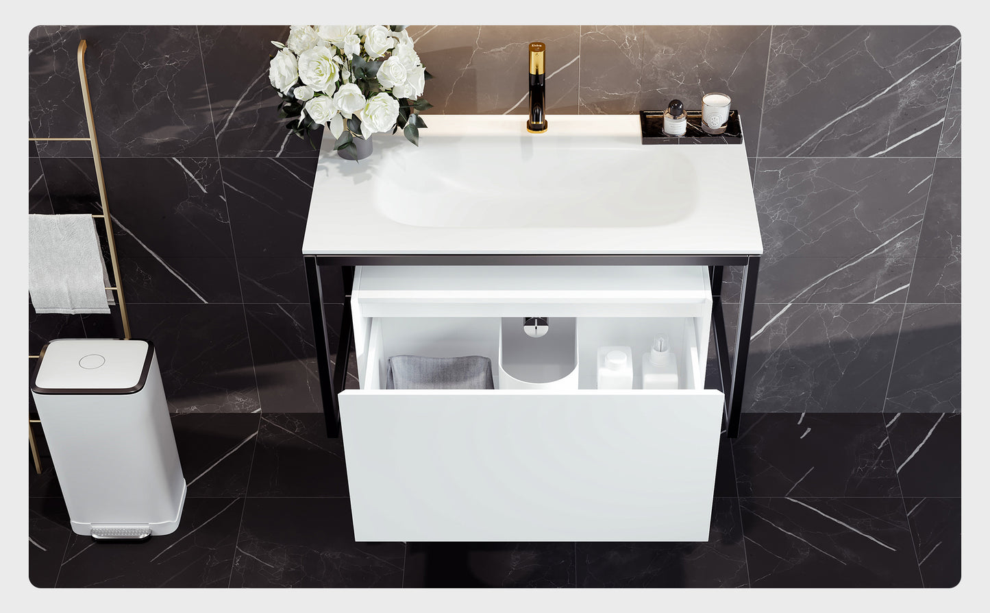 Eviva Modena 32"W x 18"D White Wall Mount Bathroom Vanity with Solid Surface Countertop and Integrated Sink