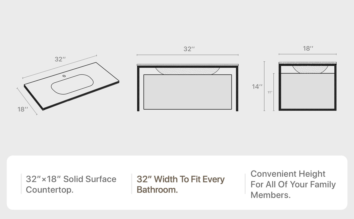 Eviva Modena 32"W x 18"D White Wall Mount Bathroom Vanity with Solid Surface Countertop and Integrated Sink