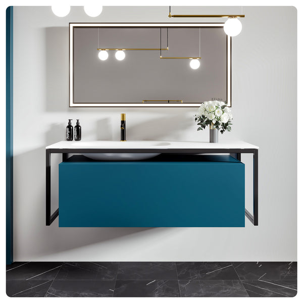 Eviva Modena 51 Wall Mounted Teal Bathroom Vanity with White Integrated Solid Surface Countertop