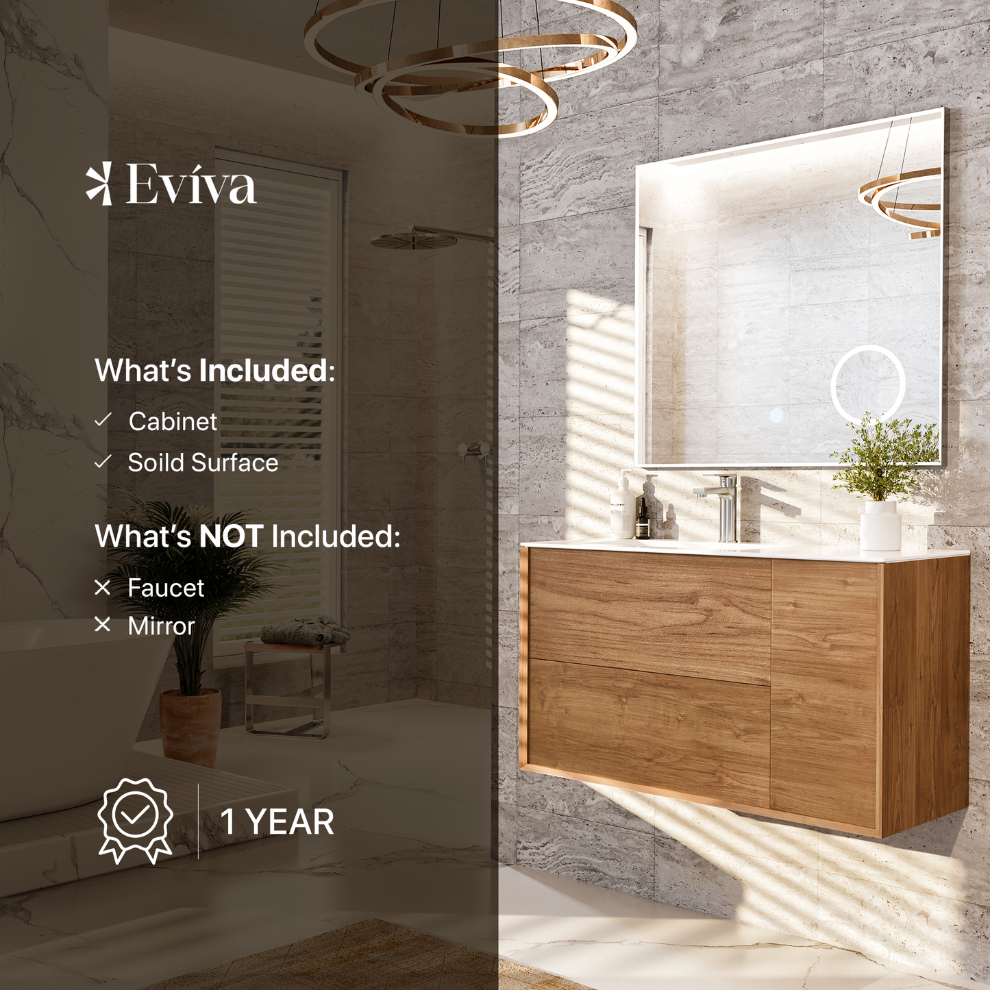 Eviva Prancer 36" Oak Wall Mount Bathroom Vanity