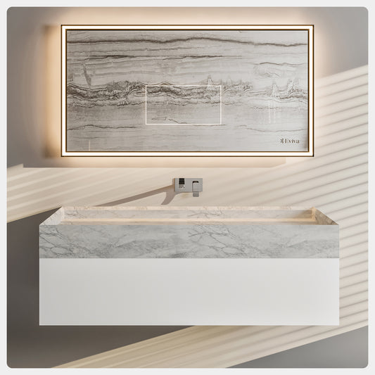 Eviva Fritti 36" White Wall Mount Bathroom Vanity with Marble Basin