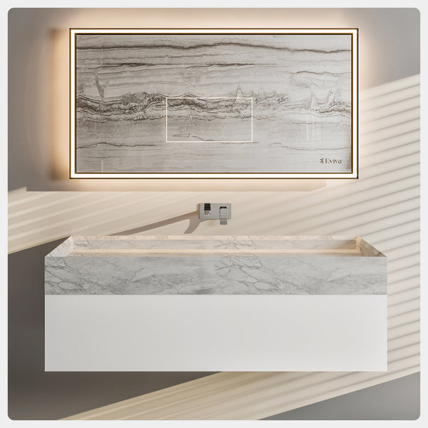 Eviva Fritti 36 White Wall Mount Bathroom Vanity with Marble Basin