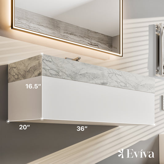 Eviva Fritti 36" White Wall Mount Bathroom Vanity with Marble Basin