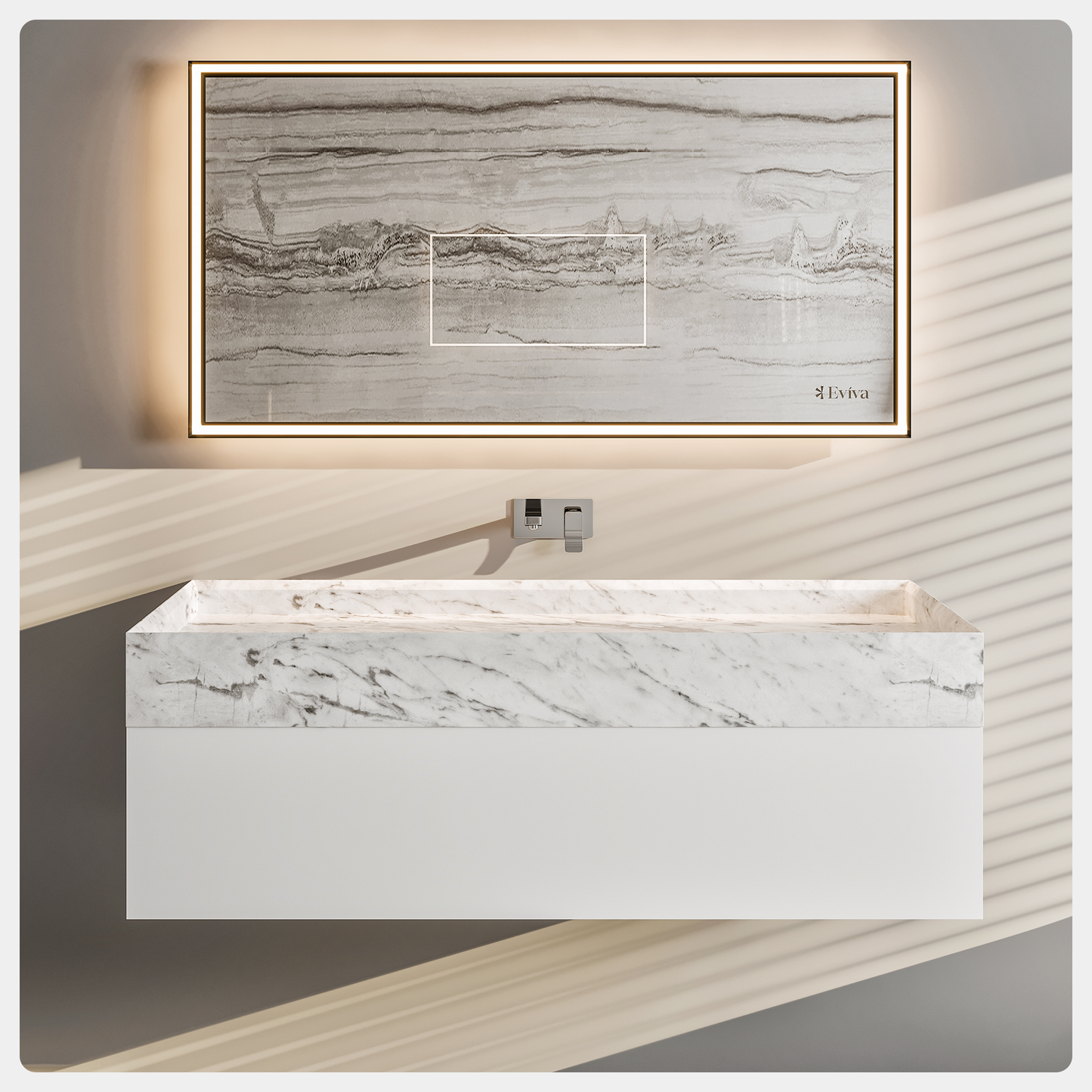 EVIVA Fritti 48" White Wall Mount Bathroom Vanity with Marble Basin