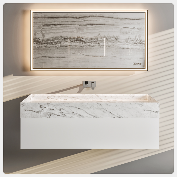 EVIVA Fritti 48 White Wall Mount Bathroom Vanity with Marble Basin