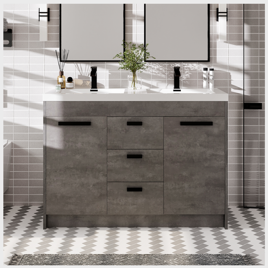 Eviva Lugano 48" Cement Gray Modern Double Sink Bathroom Vanity w/ White Integrated Top