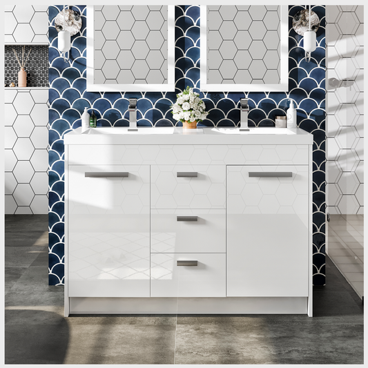 Eviva Lugano 48" White Modern Double Sink Bathroom Vanity w/ White Integrated Top