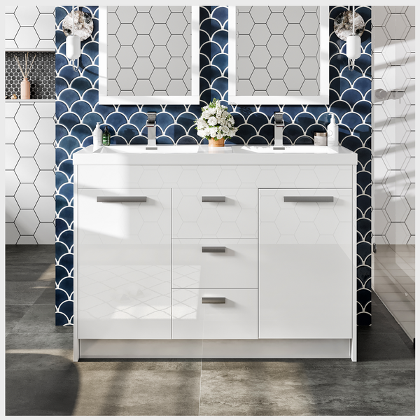 Eviva Lugano 48 White Modern Double Sink Bathroom Vanity w/ White Integrated Top