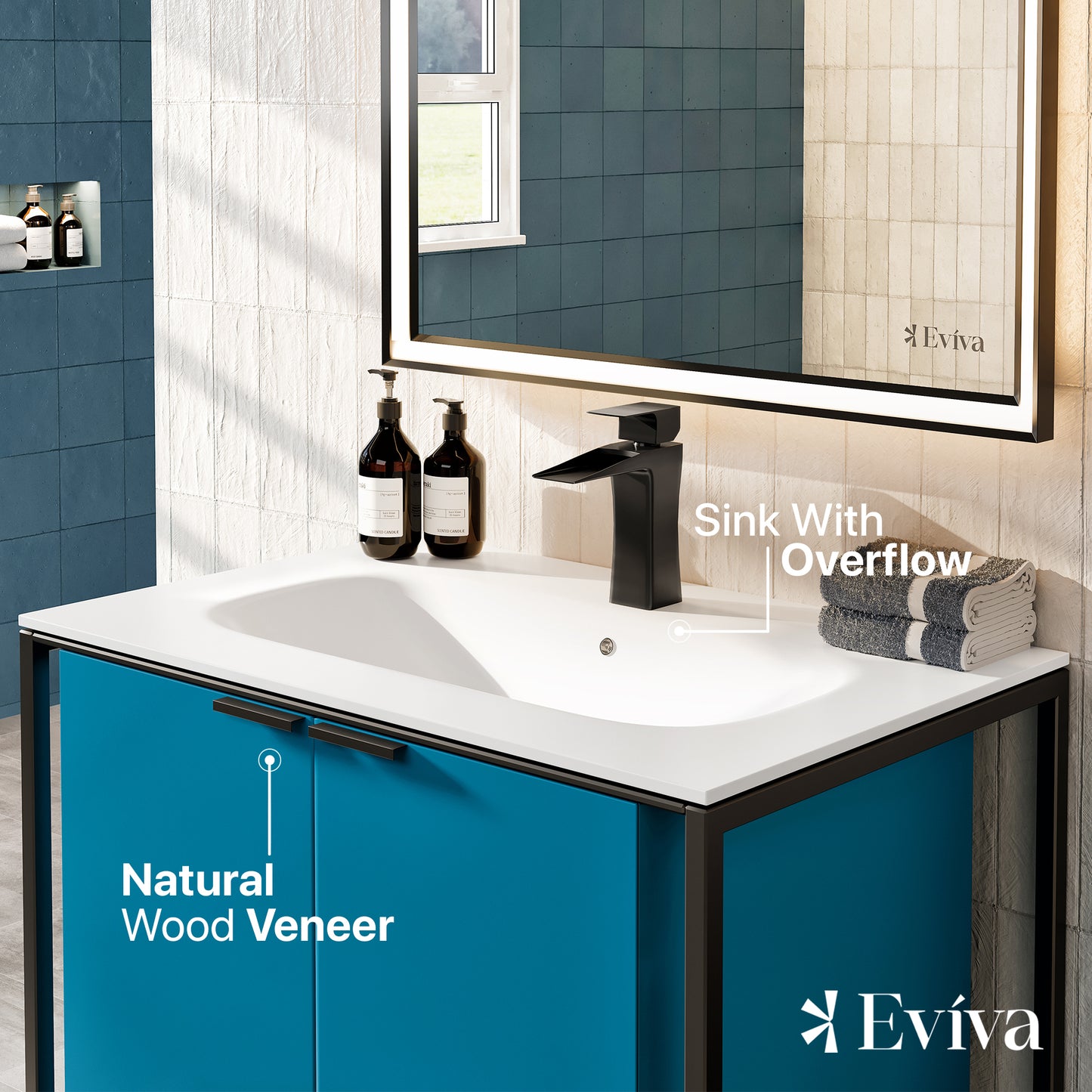 Moma 24"W x 18"D Blue Wall Mount Bathroom Vanity with Solid Surface Countertop and Integrated Sink