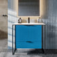 Moma 32"W x 18"D Blue Wall Mount Bathroom Vanity with White Solid Surface Countertop and Integrated Sink