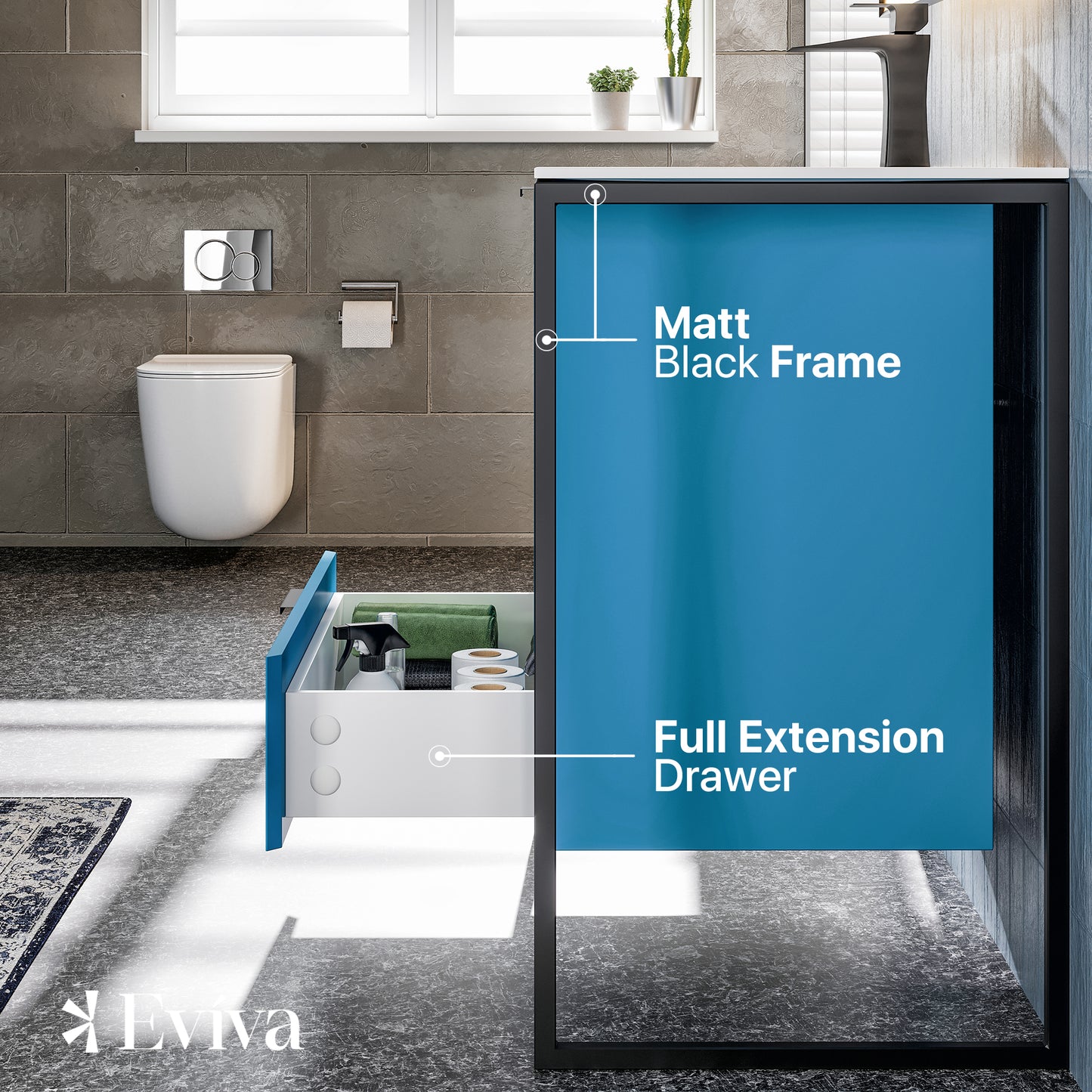 Moma 32"W x 18"D Blue Wall Mount Bathroom Vanity with White Solid Surface Countertop and Integrated Sink